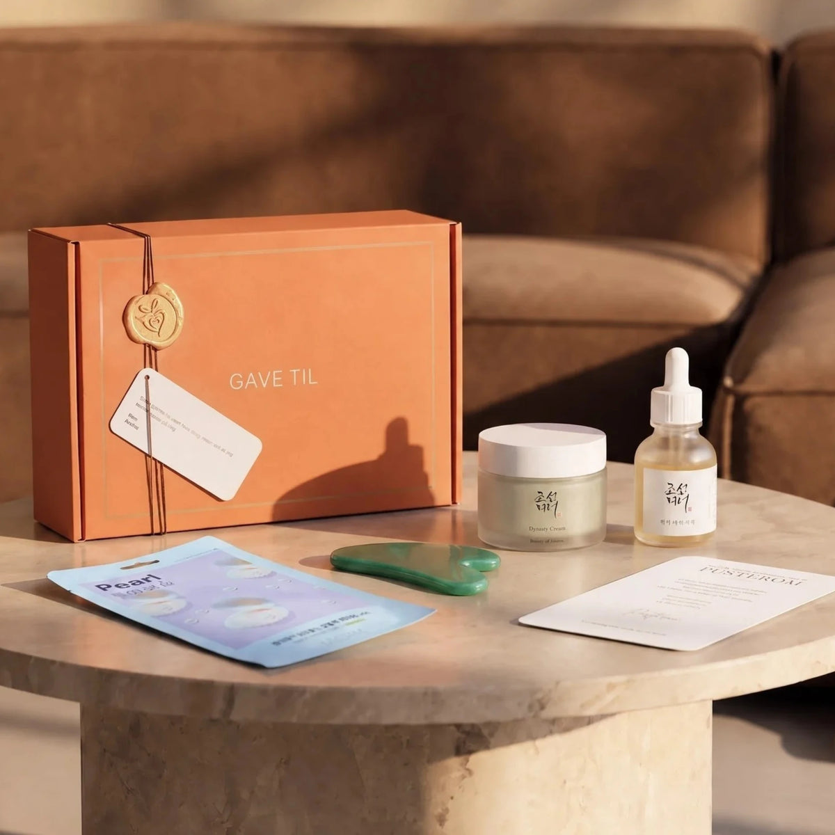 Avspent - en spagave med k-beauty og budskapskort. Personlig hilsen kan legges ved inkludert.